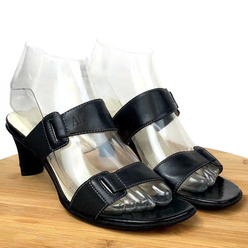 Vintage Anne Klein Leather Strap Sandal Slides  KKBengal Black Size 6